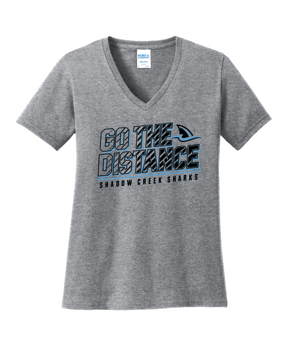 Shadow Creek Cross Country Track & Field - Go The Distance Ladies Vneck Cotton Tee - Athletic Heather