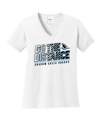 Shadow Creek Cross Country Track & Field - Go The Distance Ladies Vneck Cotton Tee - White