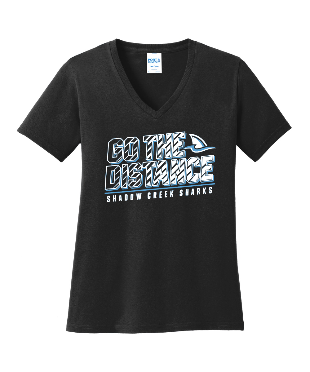 Shadow Creek Cross Country Track & Field - Go The Distance Ladies Vneck Cotton Tee - Black