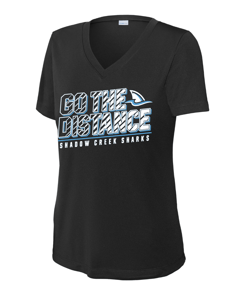 Shadow Creek Cross Country Track & Field - Go The Distance Ladies Vneck Performance Tee - Black