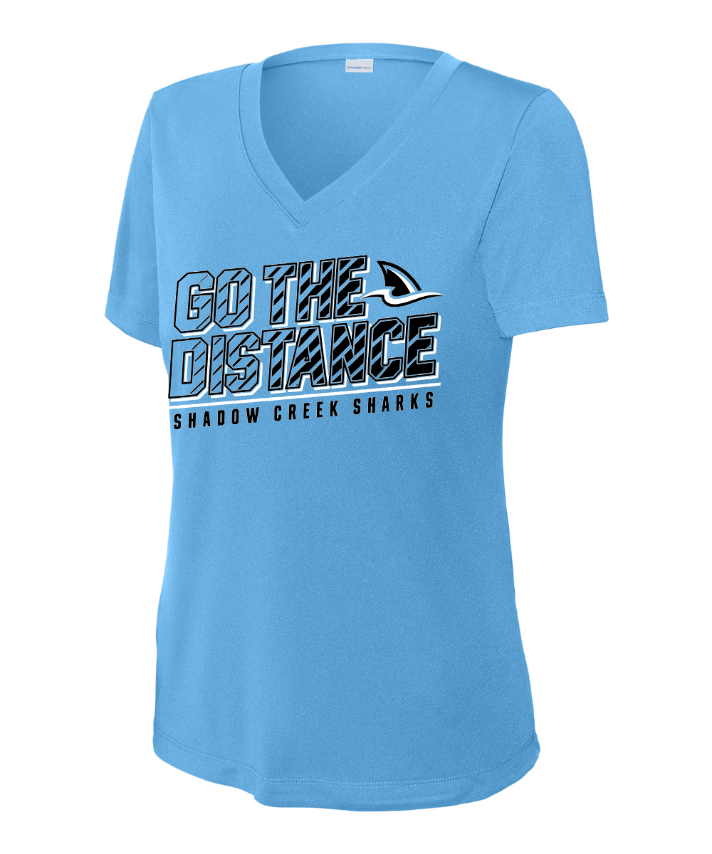 Shadow Creek Cross Country Track & Field - Go The Distance Ladies Vneck Performance Tee - Carolina Blue