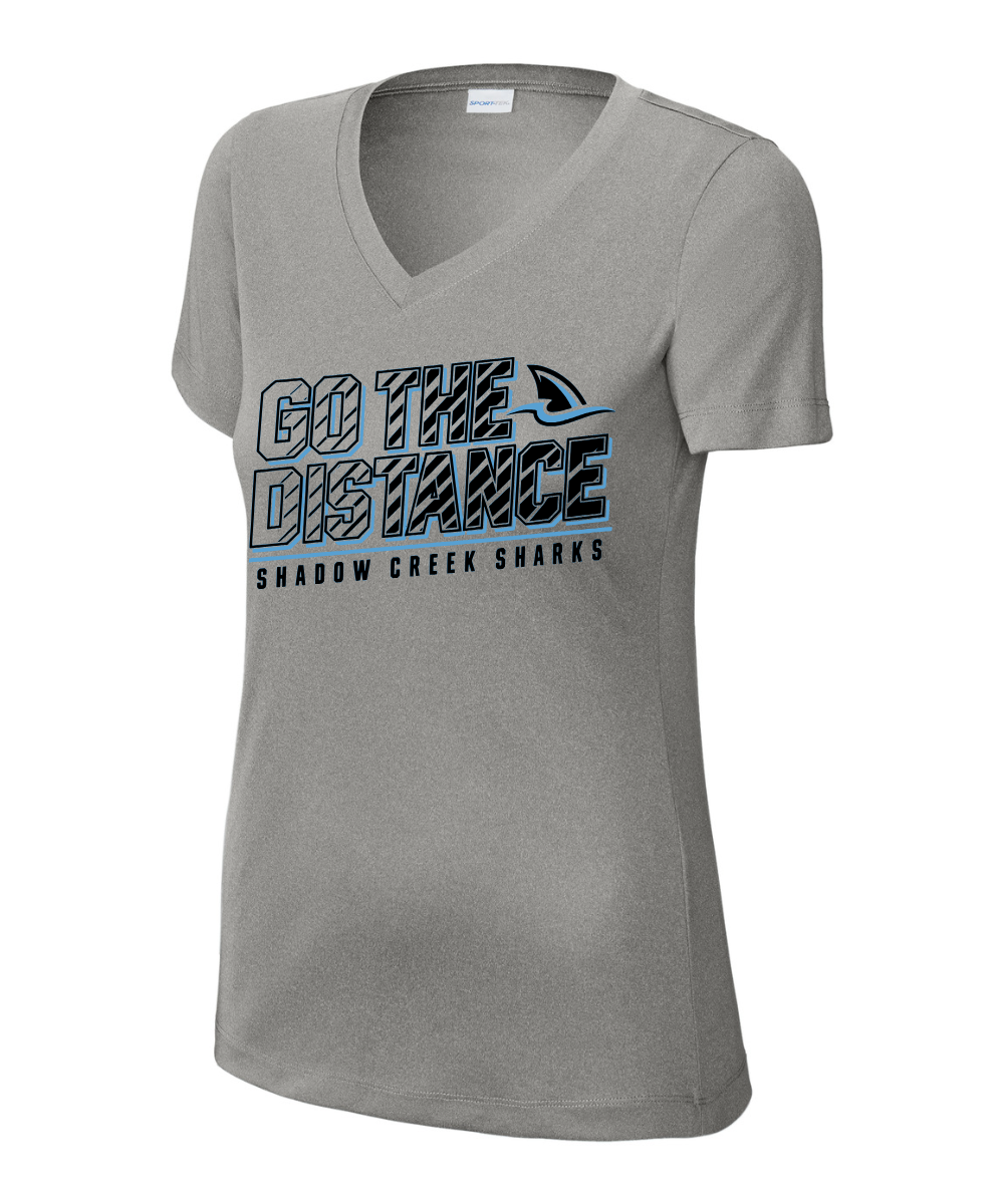 Shadow Creek Cross Country Track & Field - Go The Distance Ladies Vneck Performance Tee - Grey Concrete Heather