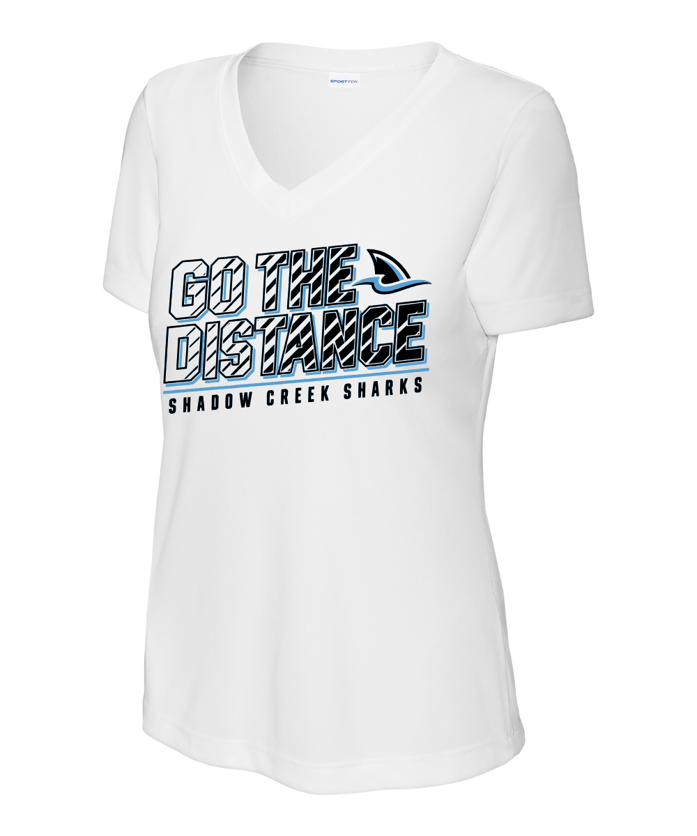 Shadow Creek Cross Country Track & Field - Go The Distance Ladies Vneck Performance Tee - White