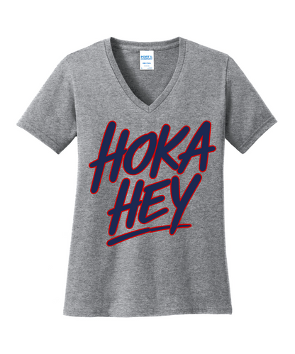 Manvel Cheer - Hoka Hey Script Ladies Vneck Cotton Tee