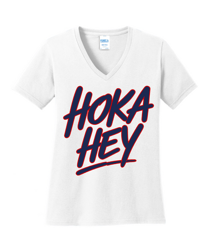 Manvel Football - Hoka Hey Script Ladies Vneck Cotton Tee