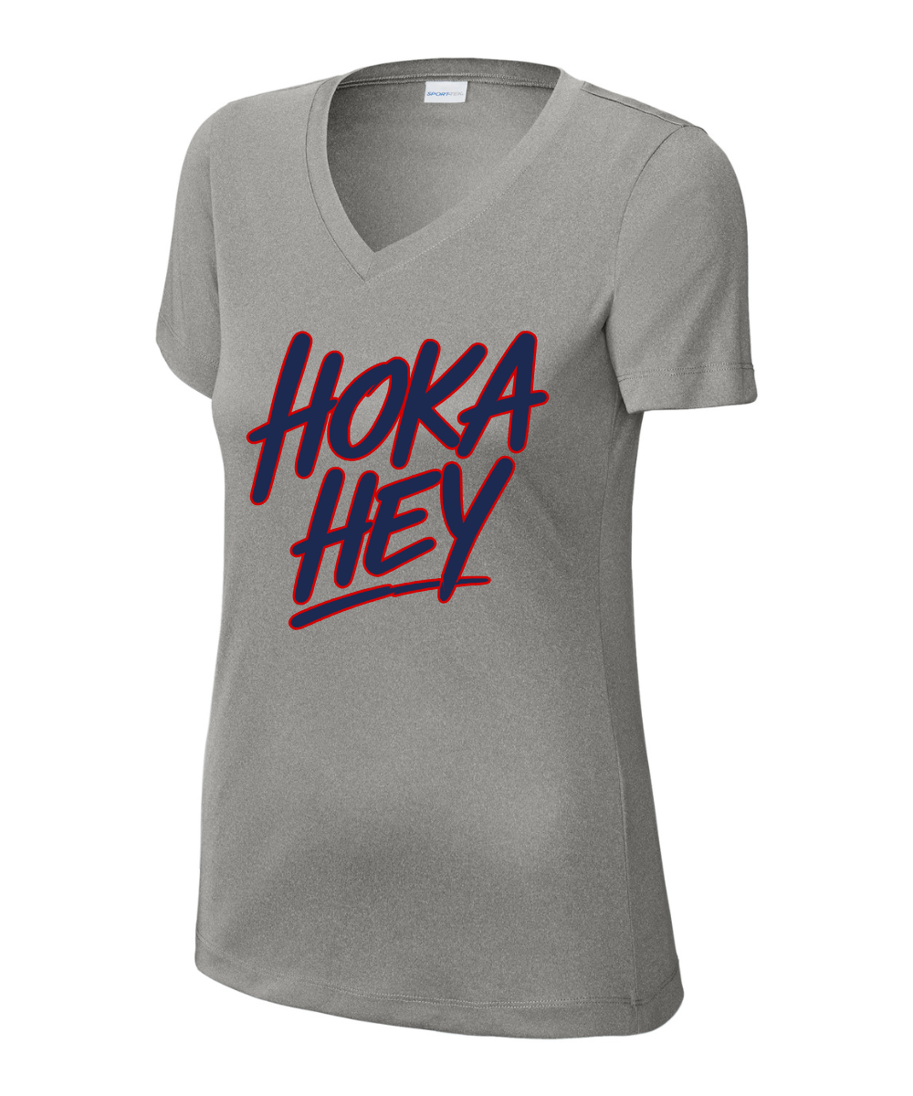 Manvel Football - Hoka Hey Script Ladies Vneck Performance Tee