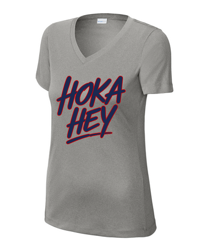 Manvel Baseball - Hoka Hey Script Ladies Vneck Performance Tee