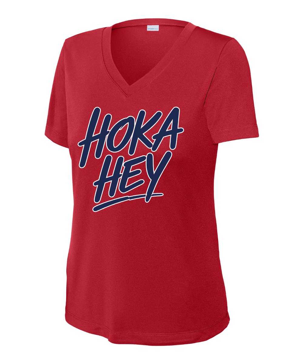 Manvel Football - Hoka Hey Script Ladies Vneck Performance Tee