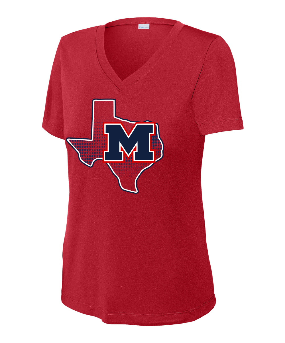 Manvel Football - Manvel TX Ladies Vneck Performance Tee - True Red
