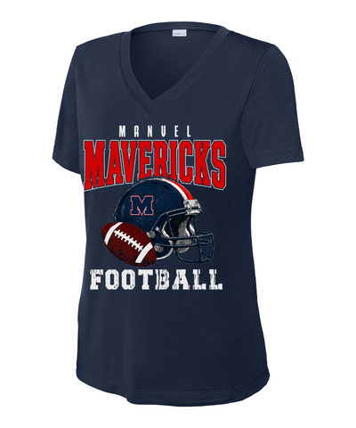 Manvel Football - Mavericks Mesh Ladies Vneck Performance Tee - True Navy
