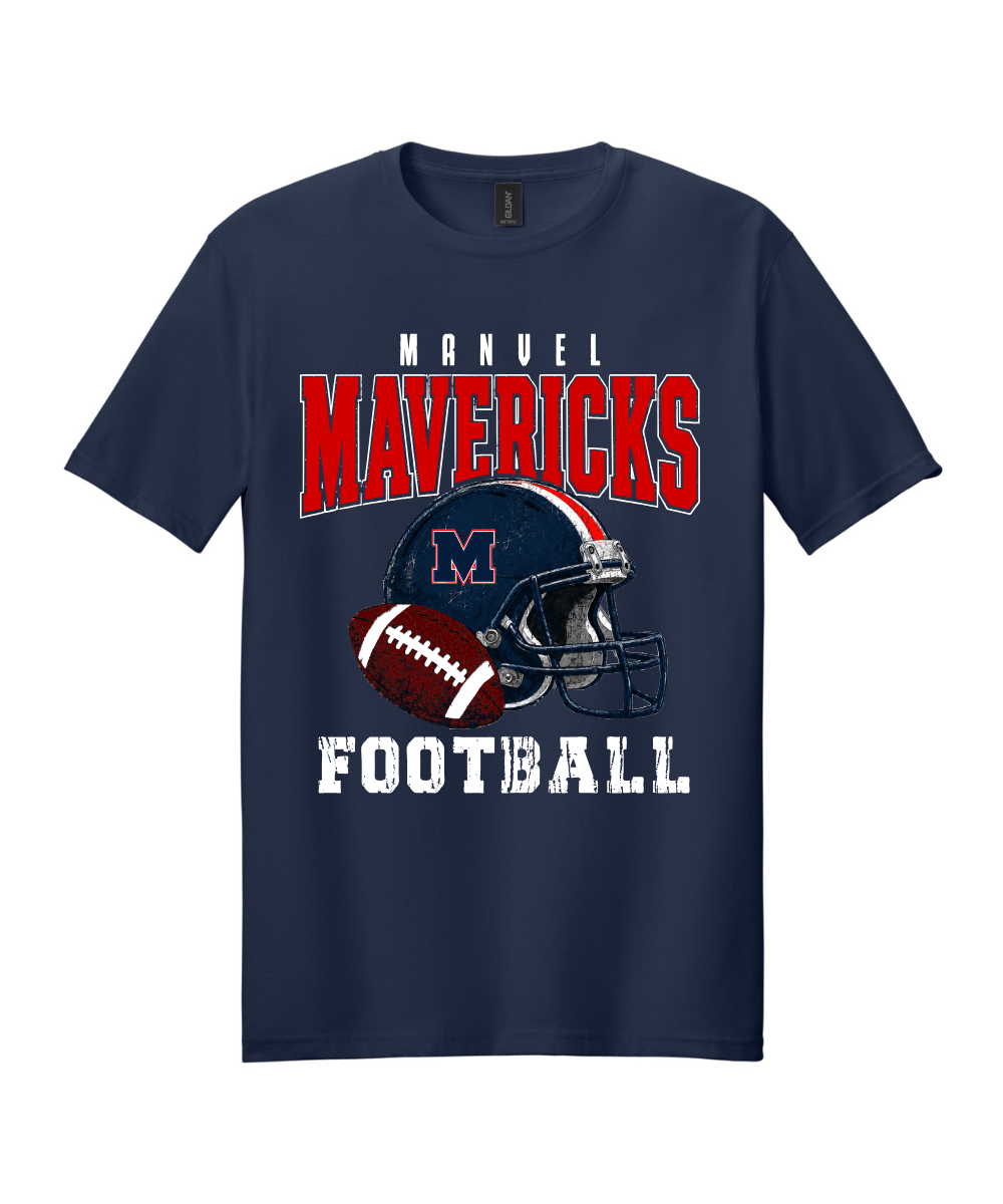 Manvel Football - Mavericks Mavericks Distressed Football Cotton Tee