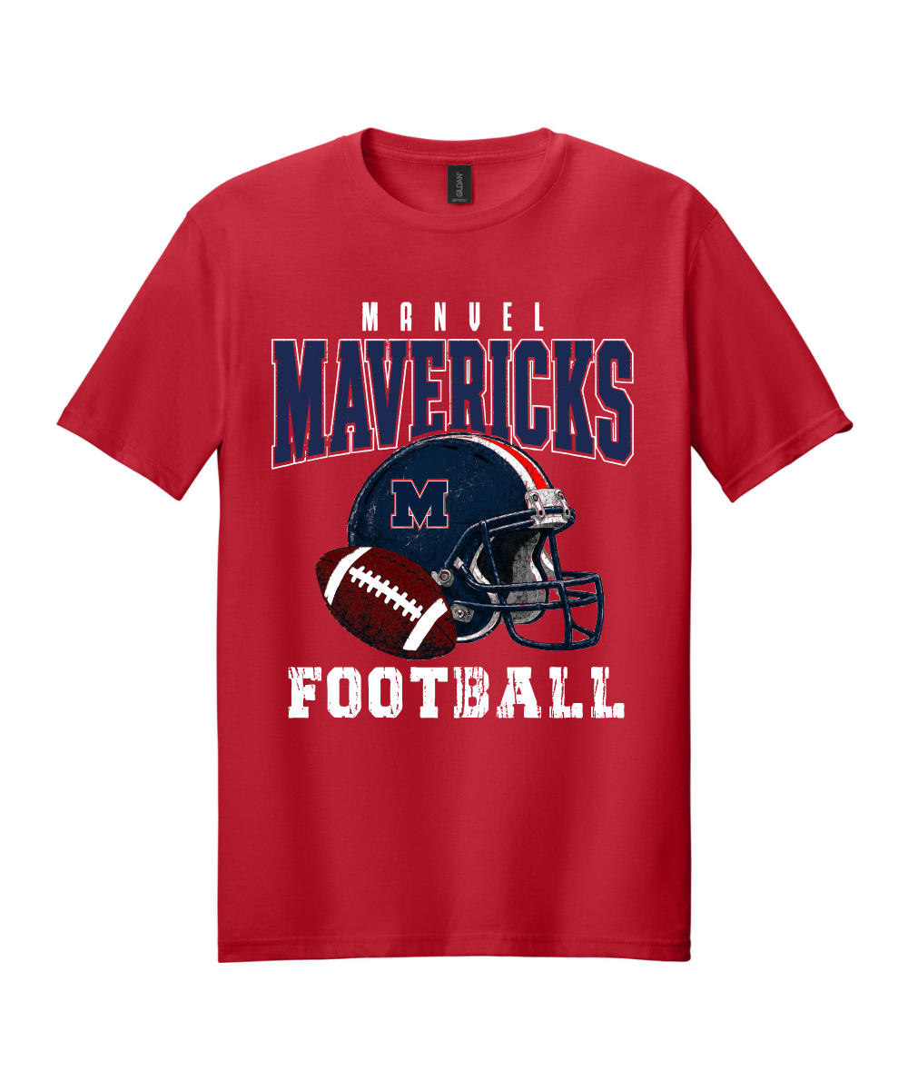 Manvel Football - Mavericks Mesh Cotton Tee - Red