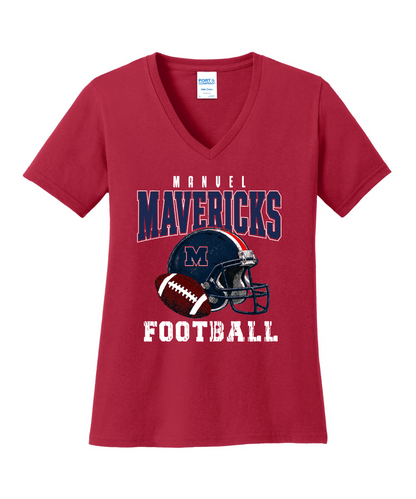 Manvel Football - Mavericks Mesh Ladies Vneck Cotton Tee