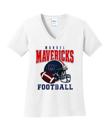 Manvel Football - Mavericks Mesh Ladies Vneck Cotton Tee