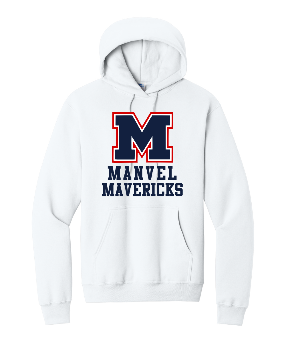 Manvel Football - Big M Manvel Mavericks Cotton Fleece Hoodie - White