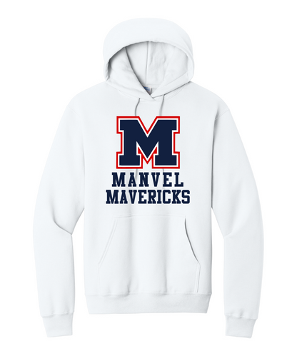 Manvel Football - Big M Manvel Mavericks Cotton Fleece Hoodie - White