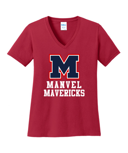 Manvel Baseball - Big M Manvel Mavericks Ladies Vneck Cotton Tee