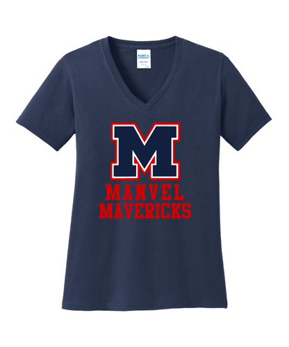 Manvel Cheer - Big M Manvel Mavericks Ladies Vneck Cotton Tee