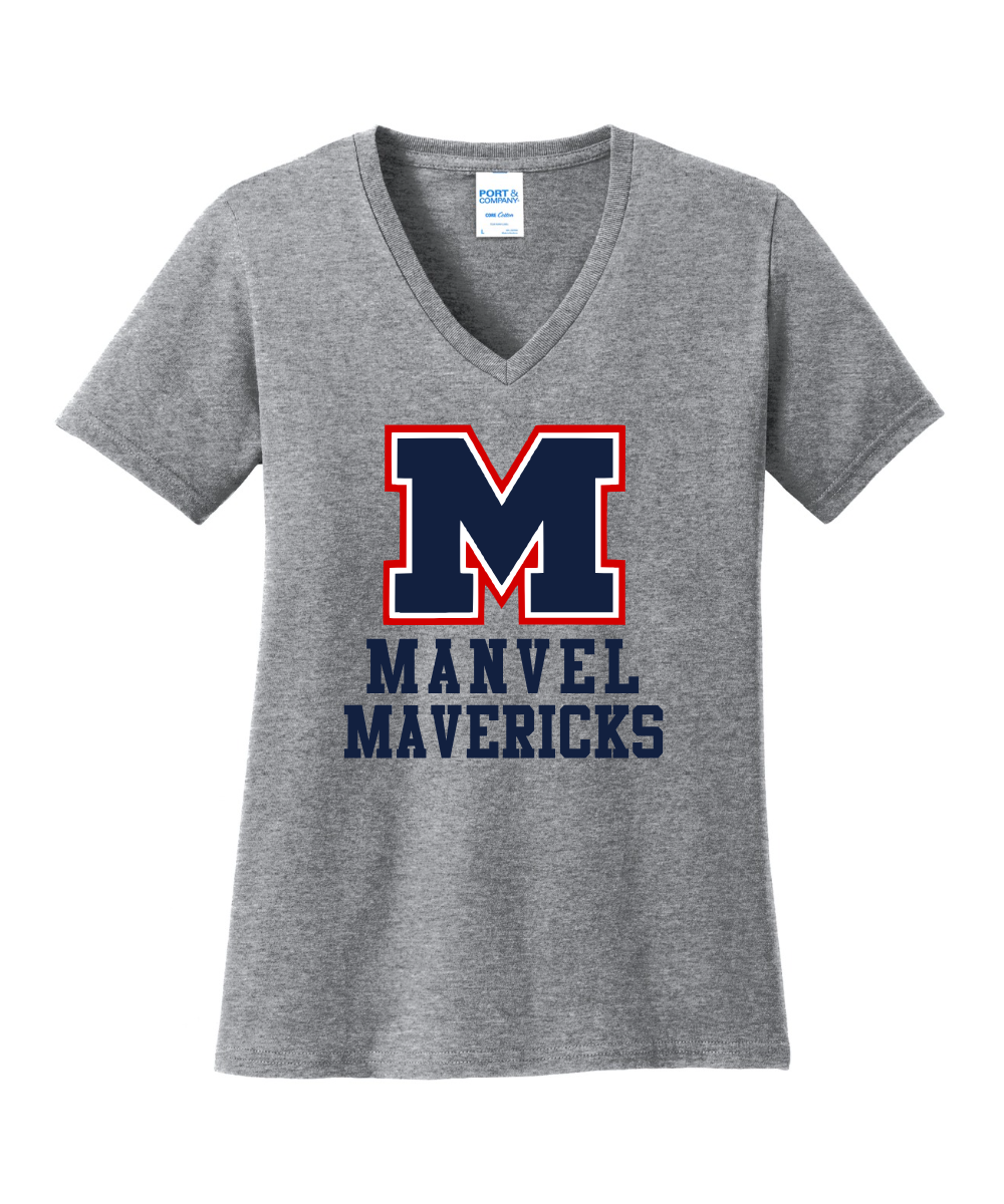 Manvel Swim - Big M Manvel Mavericks Ladies Vneck Cotton Tee