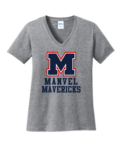Manvel Powerlifting - Big M Manvel Mavericks Ladies Vneck Cotton Tee