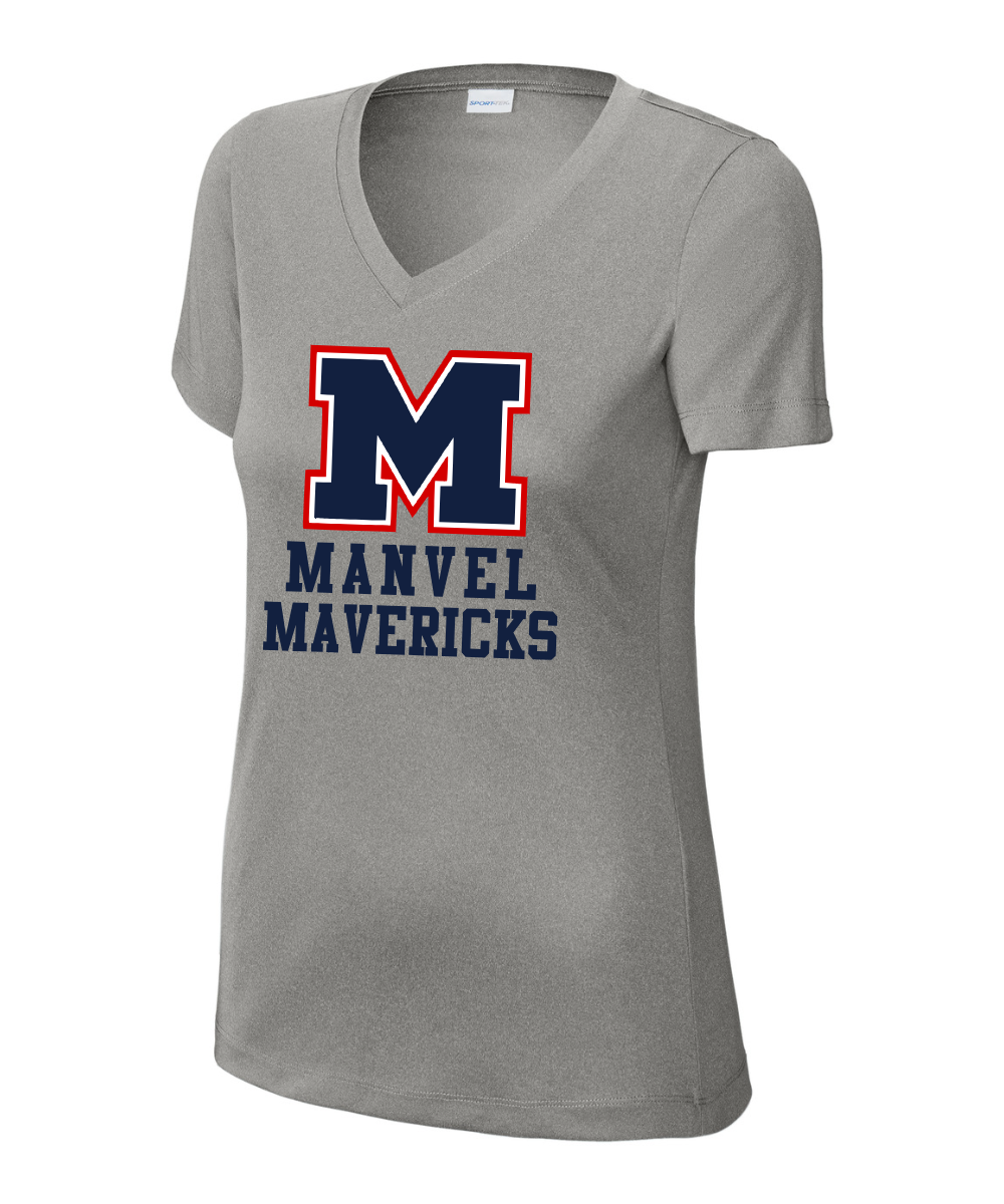 Manvel Football - Big M Manvel Mavericks Ladies Vneck Performance Tee