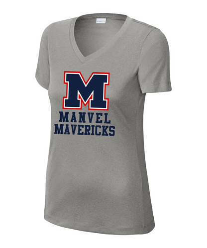 Manvel Baseball - Big M Manvel Mavericks Ladies Vneck Performance Tee
