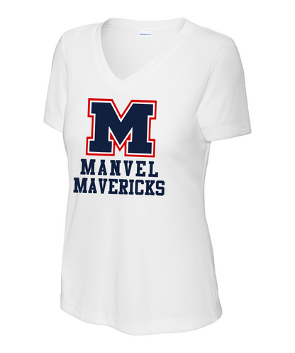 Manvel Football - Big M Manvel Mavericks Ladies Vneck Performance Tee