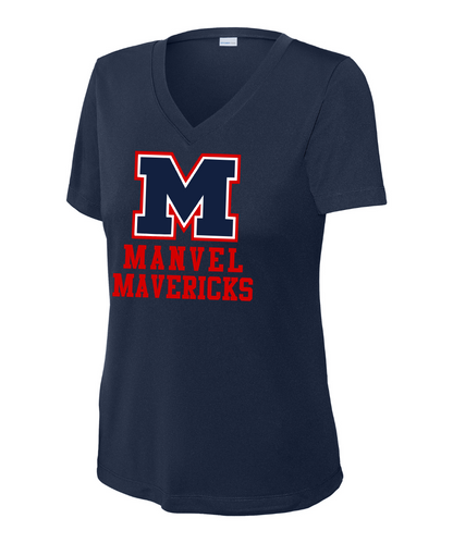 Manvel Golf - Big M Manvel Mavericks Ladies Vneck Performance Tee