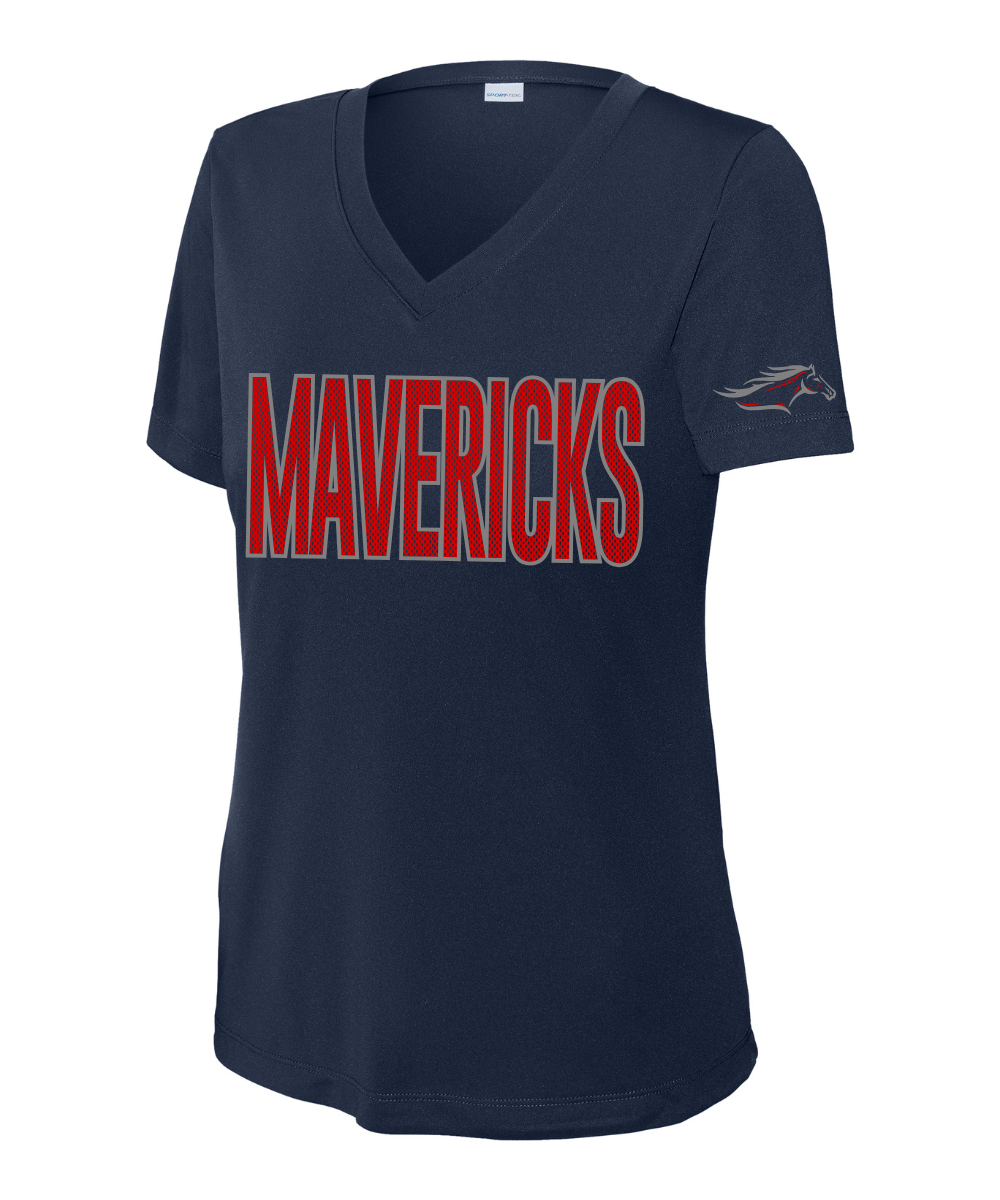 Manvel Football - Mavericks Mesh Ladies Vneck Performance Tee