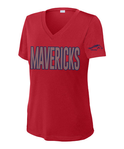 Manvel Football - Mavericks Mesh Ladies Vneck Performance Tee