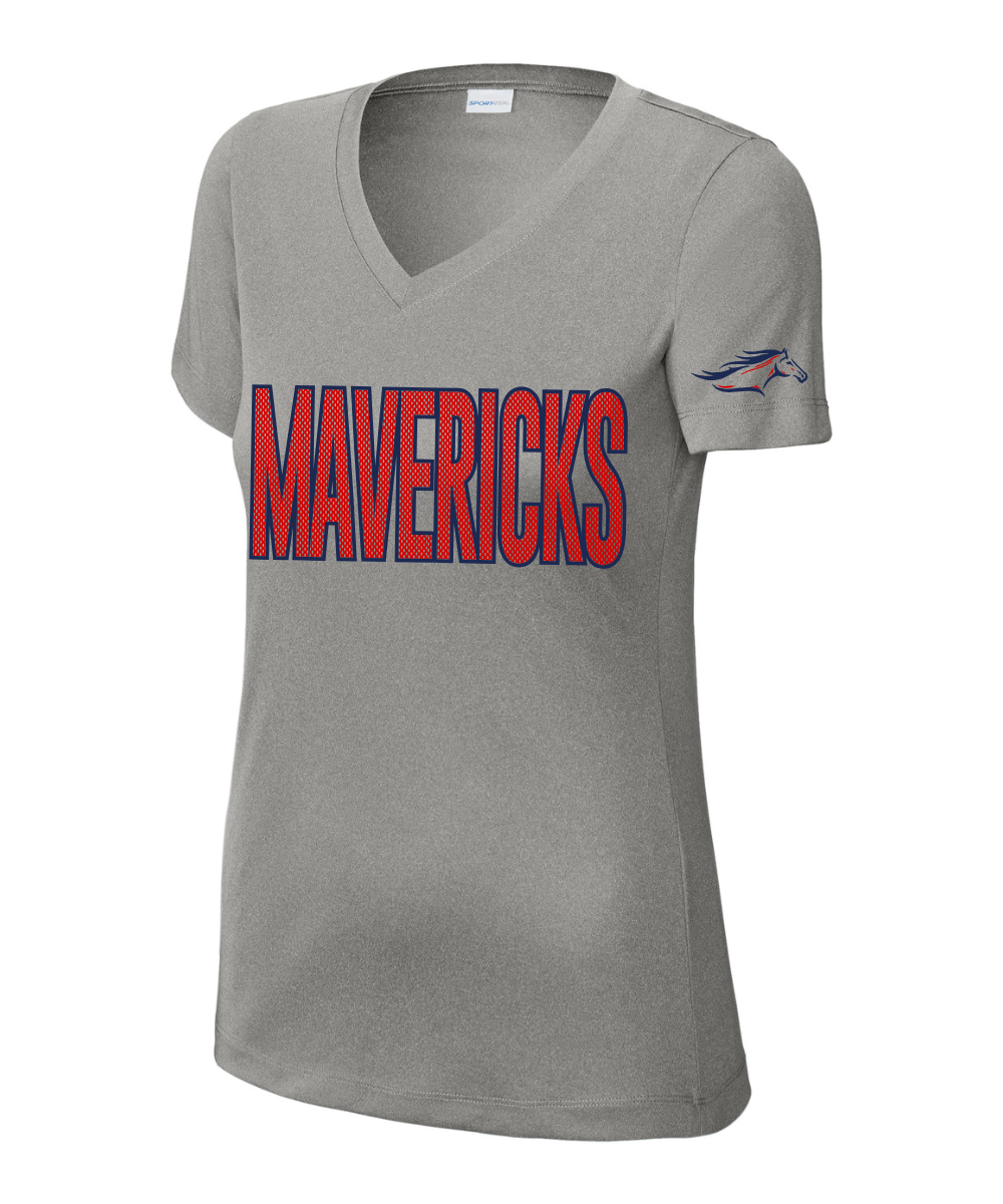 Manvel Football - Mavericks Mesh Ladies Vneck Performance Tee