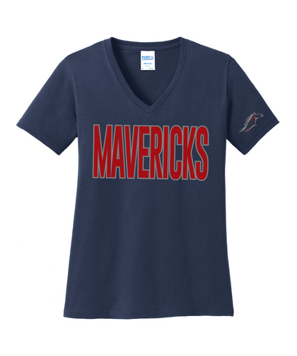 Manvel Volleyball - Mavericks Mesh Ladies Vneck Cotton Tee