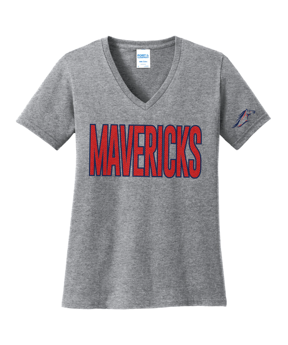Manvel Volleyball - Mavericks Mesh Ladies Vneck Cotton Tee