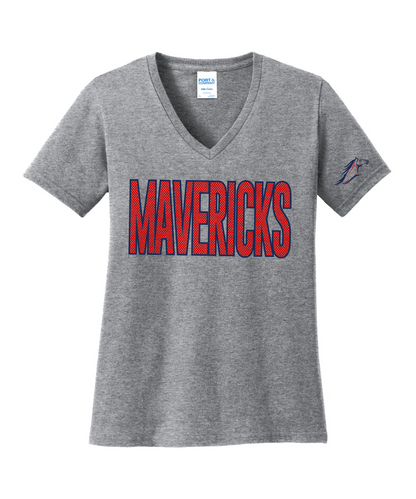 Manvel Volleyball - Mavericks Mesh Ladies Vneck Cotton Tee