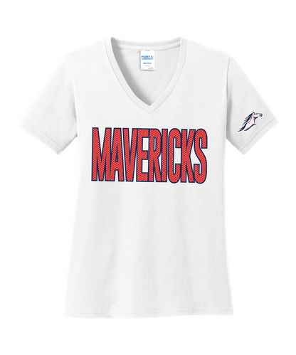 Manvel Football - Mavericks Mesh Ladies Vneck Cotton Tee