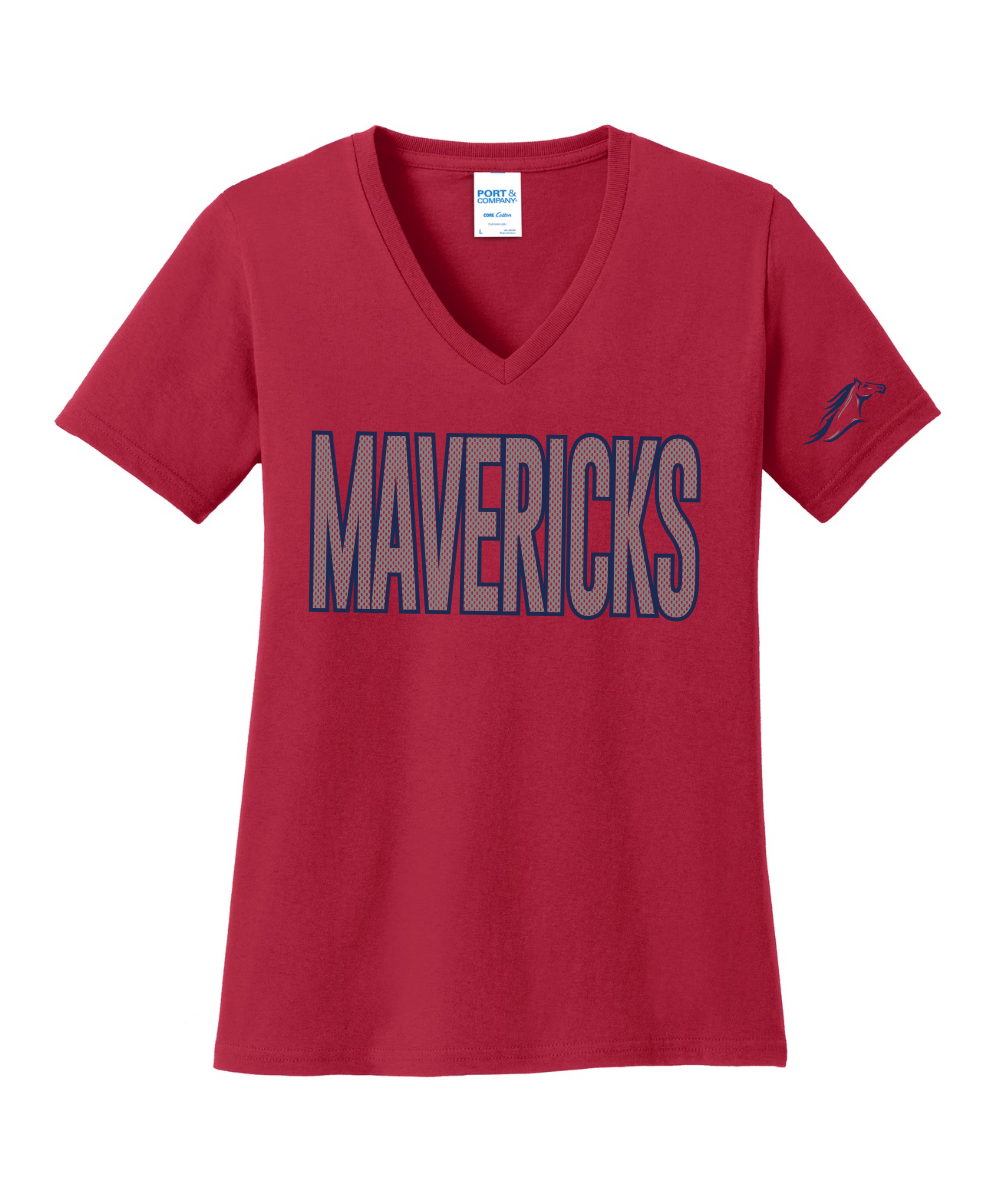 Manvel Volleyball - Mavericks Mesh Ladies Vneck Cotton Tee