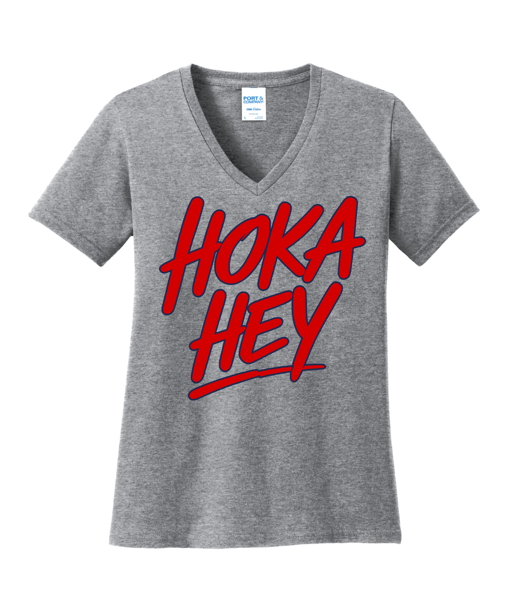 Manvel Swim - Hoka Hey Script Ladies Vneck Cotton Tee