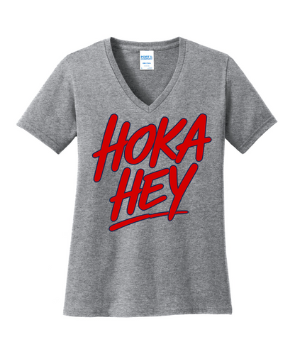Manvel Swim - Hoka Hey Script Ladies Vneck Cotton Tee