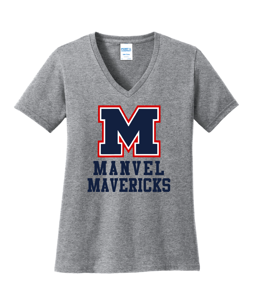 Manvel Cheer - Big M Manvel Mavericks Ladies Vneck Cotton Tee