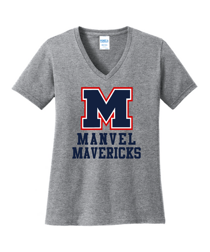 Manvel Cheer - Big M Manvel Mavericks Ladies Vneck Cotton Tee