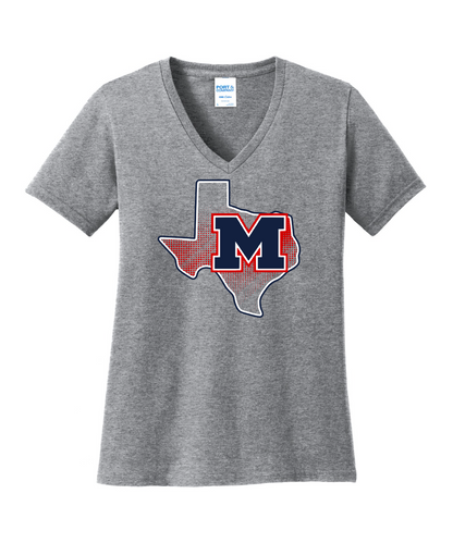 Manvel Football - Manvel TX Ladies Vneck Cotton Tee