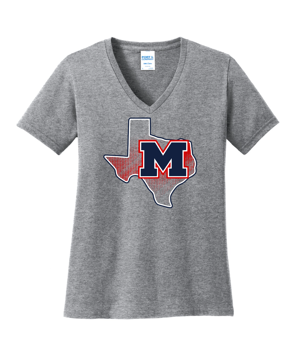 Manvel Volleyball - Manvel TX Ladies Vneck Cotton Tee