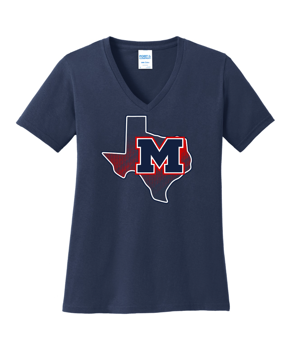 Manvel Baseball - Manvel TX Ladies Vneck Cotton Tee