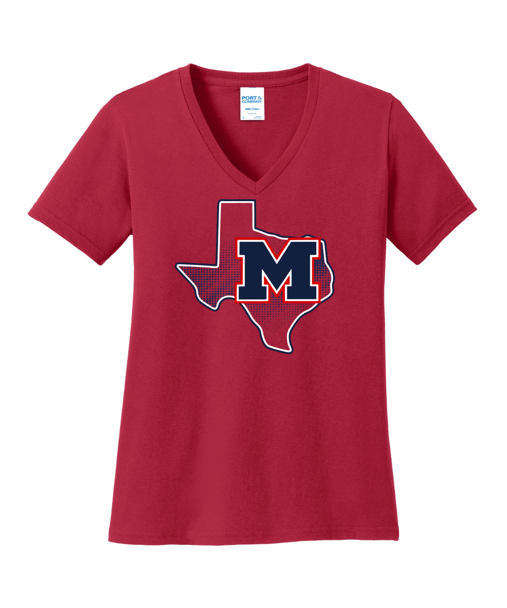 Manvel Football - Manvel TX Ladies Vneck Cotton Tee
