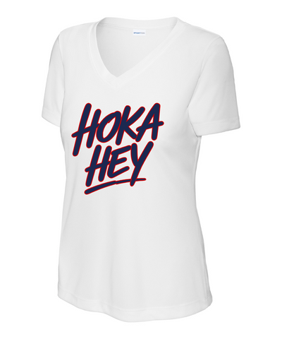 Manvel Football - Hoka Hey Script Ladies Vneck Performance Tee