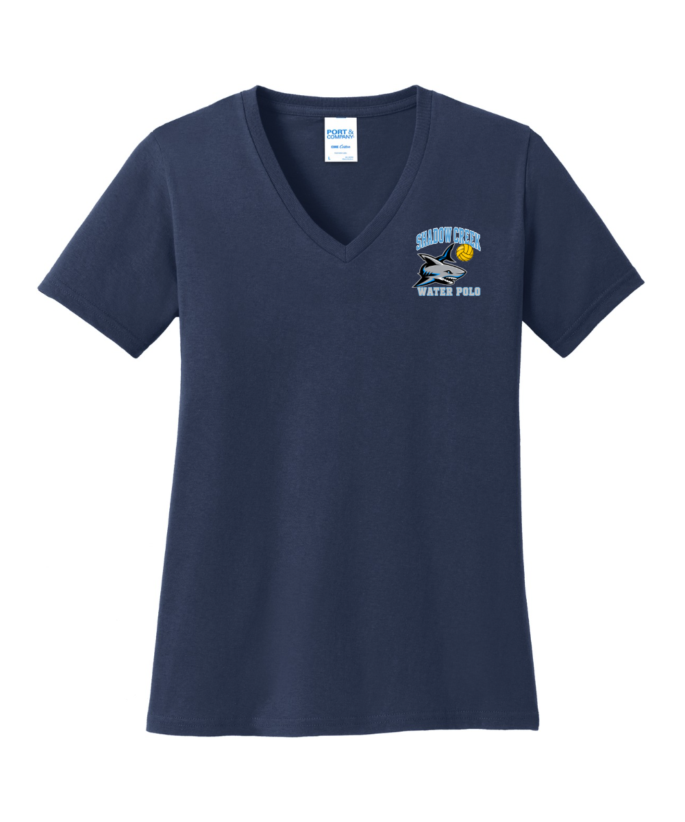 Shadow Creek Aquatics - Water Polo 2026 Ladies Vneck Cotton Tee - Navy
