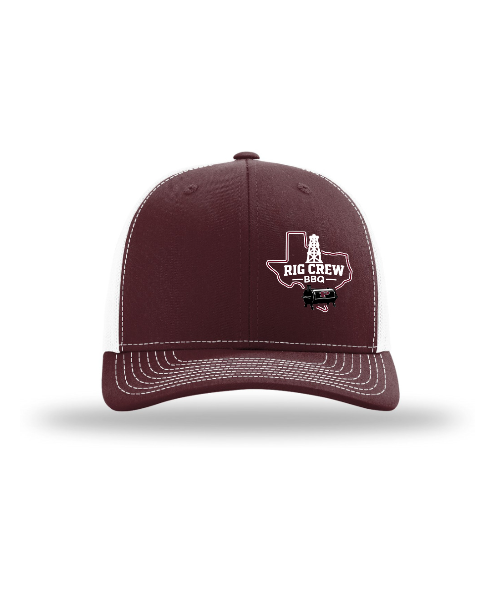 PHS BBQ Cook Team - PHS Rig Crew Logo Richardson Embroidered Logo Trucker Hat - Maroon/White