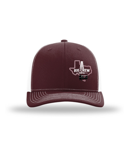PHS BBQ Cook Team - PHS Rig Crew Logo Richardson Embroidered Logo Trucker Hat - Maroon/White
