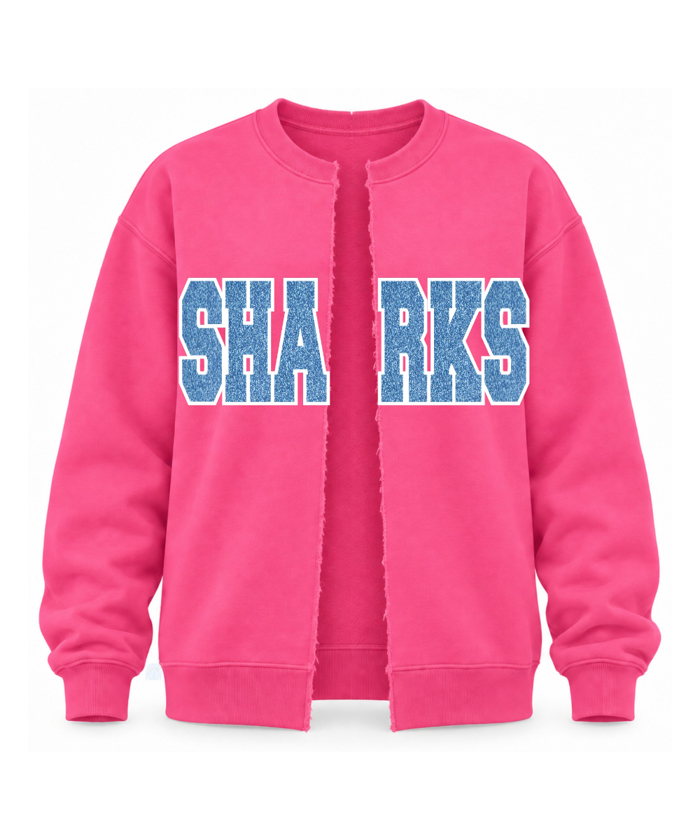 Shadow Creek High School- Glitter Applique SHARKS Split Front Cotton Fleece Crewneck