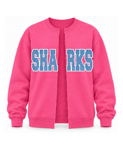 Shadow Creek High School- Glitter Applique SHARKS Split Front Cotton Fleece Crewneck
